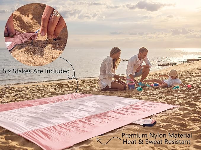 WEKAPO Beach Blanket Sandproof Waterproof, Extra Large Beach Mat, Oversized & Compact Sand Free Mat Quick Drying, Lightweight & Durable with 6 Stakes & 4 Corner Pockets
