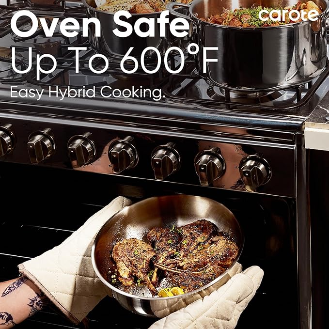 CAROTE 14pcs Stainless Steel Cookware Set with Detachable Handle, Nonstick Pots and Pans Set, Induction Kitchen Cookware Sets with Removable Handle, RV Cookware Set, Oven Safe, Camping Cookware, Black