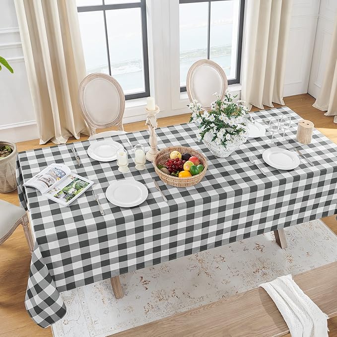 Softalker Gingham Checkered Rectangle Tablecloth - Waterproof Buffalo Plaid Table Cloth Stain Resistant Washable Table Cover for Picnic/Camping/Outdoor - Grey and White, 60 x 102 Inch