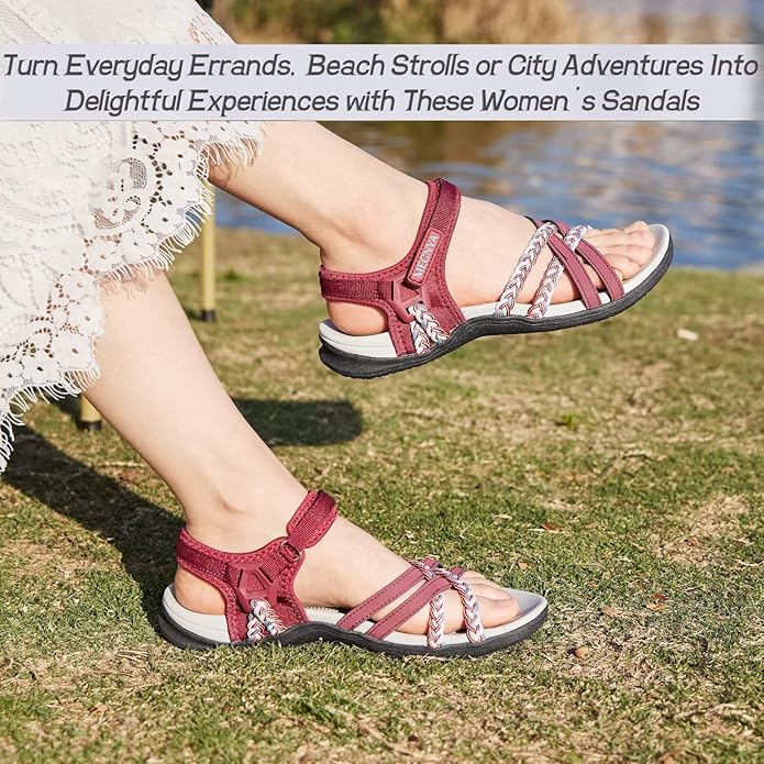 MEGNYA Hiking Sandals for Women, Arch Support Comfortable Walking Sandals Hook Loop Strap, Sports Lightweight Slides