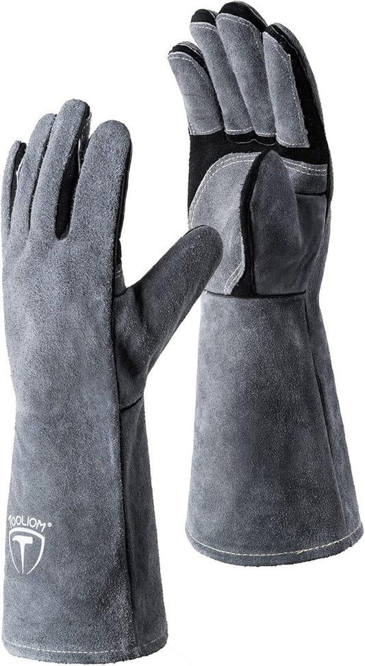 TOOLIOM 16 Inches 932℉ Welding Gloves for MIG/Stick Welding Heat Fire Resistant Leather Forge with Kevlar Stitching Reinforced Thumb and Palm Mitts for Welding/Oven/Grill/Pot Holder/Fireplace/Baking