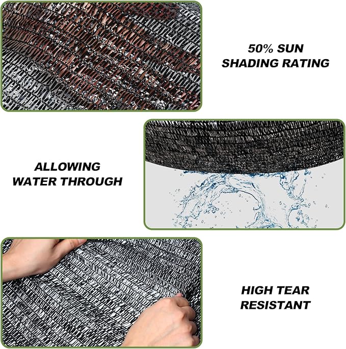 50% Shade Cloth, 10x20FT Black Sun Shade Cover for Plants, Garden, Greenhouse, Patio, Chicken Coop