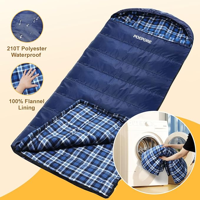 Flannel Sleeping Bag Cotton 0 Degree Cold Weather for Adults XXL Sleeping Bag 4 Season Big and Tall with Compression Sack