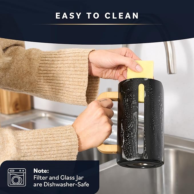 Home Hero French Press Coffee Maker - 34 oz Coffee Press with Bamboo Wood Handle, Heat Resistant Thick Borosilicate Glass French Presses, 4 Layer Filter, French Press Stainless Steel (Light Cream)