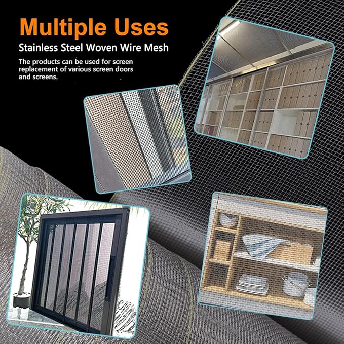 304 Stainless Steel Mesh Screen 47"X118"(120X300cm), 1.5mm Hole Metal Net Sheet, Non-Corrosive and Non-Rusting Net Screen for Window, Door 1 Roll, Easy to Cut and Install (22 Mesh)