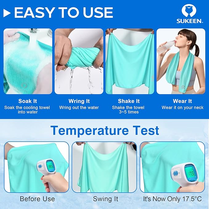Sukeen Cooling Towel for Neck and Face (40"x12"), Microfiber Bulk Cooling Towels for Athletes Cooling Neck Wraps Instant Cooling Towels for Yoga,Gym,Golf,Running,Fitness and Workout