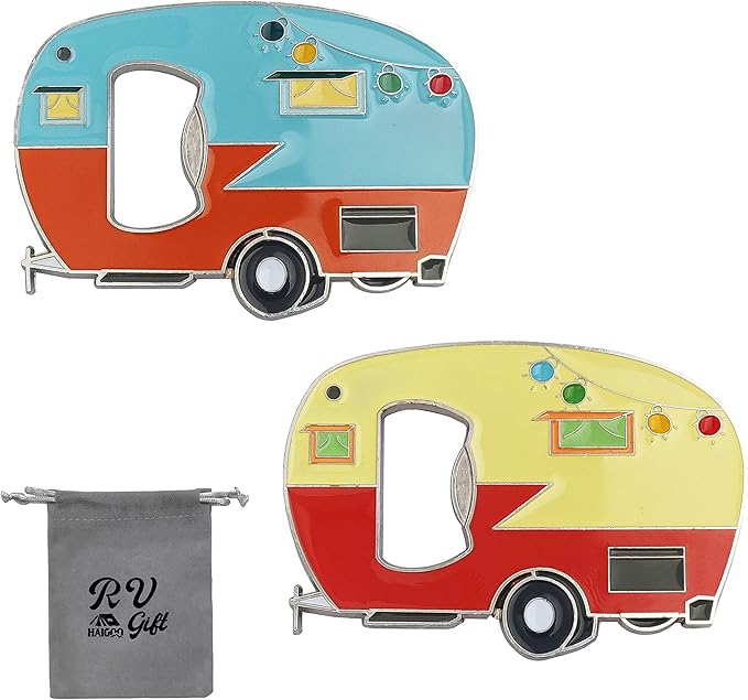 Magnetic Bottle Opener with Cap Catcher, 2 Pack, RV Camper Bottle Opener, Zinc Alloy, Blue&Yellow