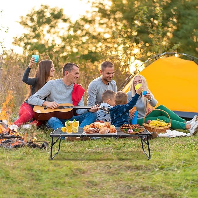Grill Table Camping Table 3FT Foldable Small Folding Table Low Picnic Table Portable Stand Mesh Outdoor Indoor Card BBQ RV Black 35.4×15.7×9.4 inch