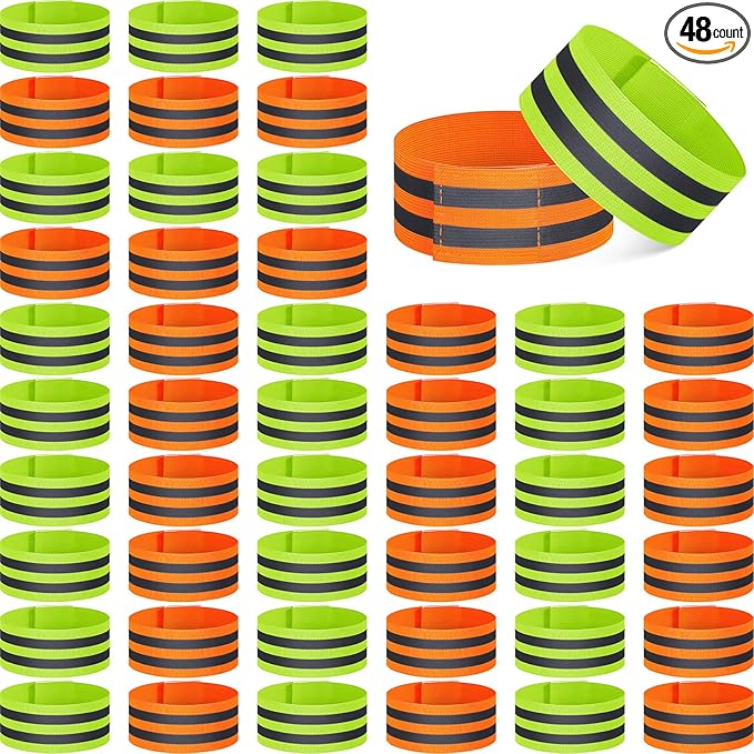 Zubebe 48 Pieces Reflective Bands Reflector Bands for Wrist, Arm, Ankle, Leg, High Visibility Reflective Gear Safety Reflector Tape Straps for Night Walking, Cycling and Running