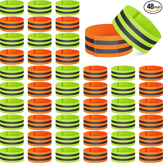 Zubebe 48 Pieces Reflective Bands Reflector Bands for Wrist, Arm, Ankle, Leg, High Visibility Reflective Gear Safety Reflector Tape Straps for Night Walking, Cycling and Running