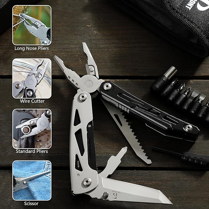 THE FRONT Multitool 19 in 1 Multitools Pliers with Detachable Scissors, Survival Utility Multi-tool Camping Tactical Knife Gift for Men