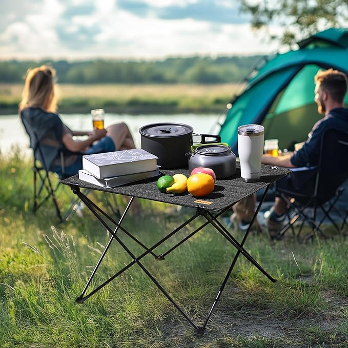 VILLEY Folding Camping Table with Carry Bag, Portable Lightweight Beach Table with Oxford Fabric and Reinforced Aluminum Panel for Outdoor, Camping, Picnic, Backyards, BBQ