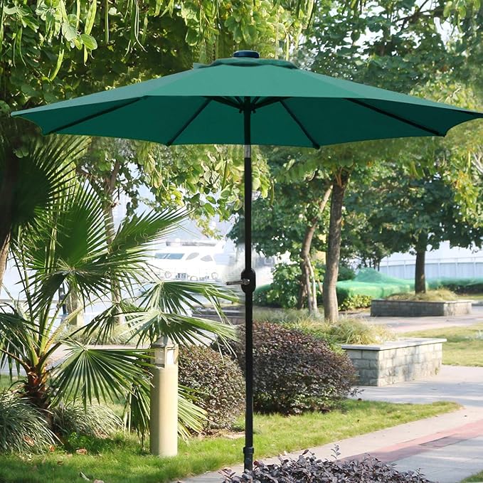 Sunnyglade 9' Patio Umbrella Outdoor Table Umbrella with 8 Sturdy Ribs (Dark Green)