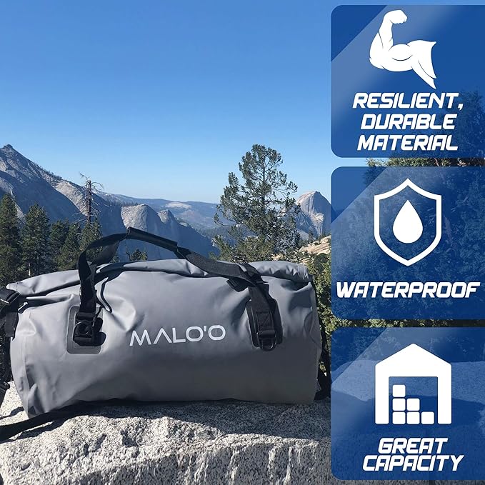 Malo'o Waterproof Roll-Top Duffel - 100L - Keep Gear Dry for Outdoor Adventures - Pockets & Molle Loops