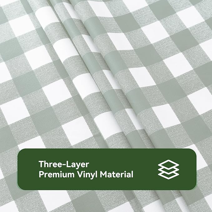 Romanstile Rectangle Plastic Tablecloth, 100% Waterproof Oil-Proof Checkered PVC Table Cloth, Heavy Duty Vinyl Table Cover for Dining, Camping, Picnic, Outdoor - 54 x 120 Inch, Light Grey