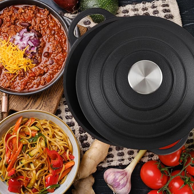 4.5 Quart Dutch Oven Enameled Cast Iron with Lid - Big Dual Handles - Oven Safe up to 500°F - Classic Round Pot for Versatile Cooking Matte Black(No Enameled