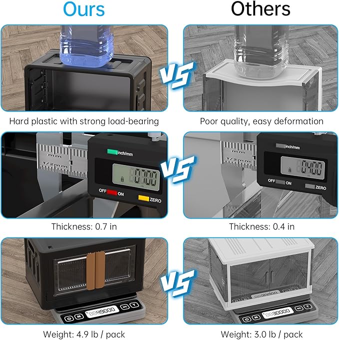 HAIXIN Storage Bins with 4 Lids - 8.4 Gal Closet Cabinet 4 Pack Plastic Stackable Organizers with Front Opening Door Black Foldable Storage Box for Home Garage Office Craft