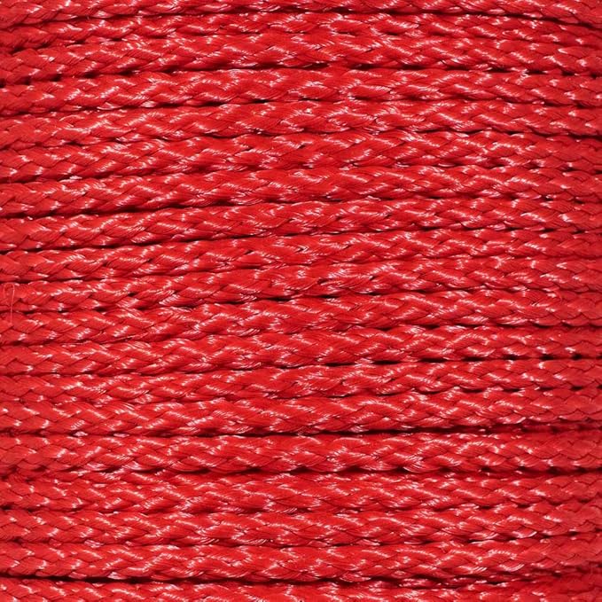 Hollow Braid Polypropylene Rope (3/8 Inch, 100 Feet, Red) - Barrier Rope - Trail Marking, Crowd Control, Golf Courses