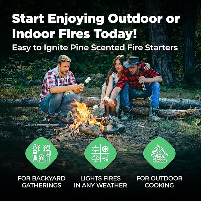 Pine-Scented Fire Starters (12-Pack) Clean & Chemical-Free | Fresh Pine Fragrance | Waterproof Fire Starters for Indoor Fireplace, BBQ, Campfire, Wood Stove, Chimney, Fire Pit, Grill, Smoker, Bonfire