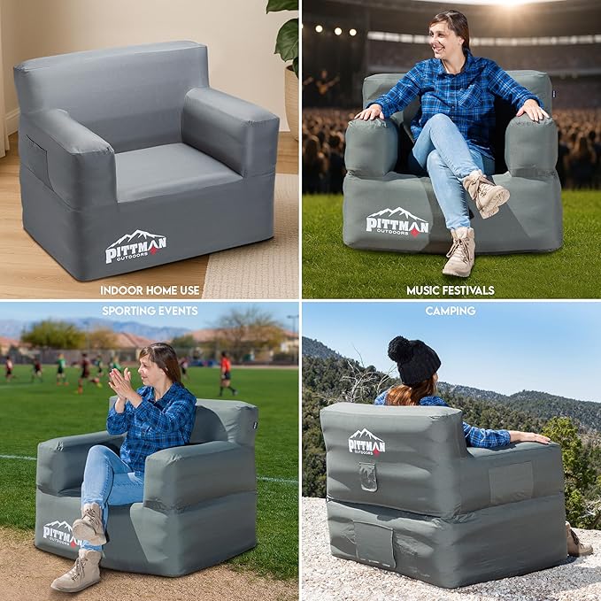 Pittman - Camping Inflatable Furniture Set with Built in Pump for Outdoors & Indoors - Blow Up Couch Set has Heavy Duty Puncture Resitant Fabric for Inflatable Sectional Comfort & Durability