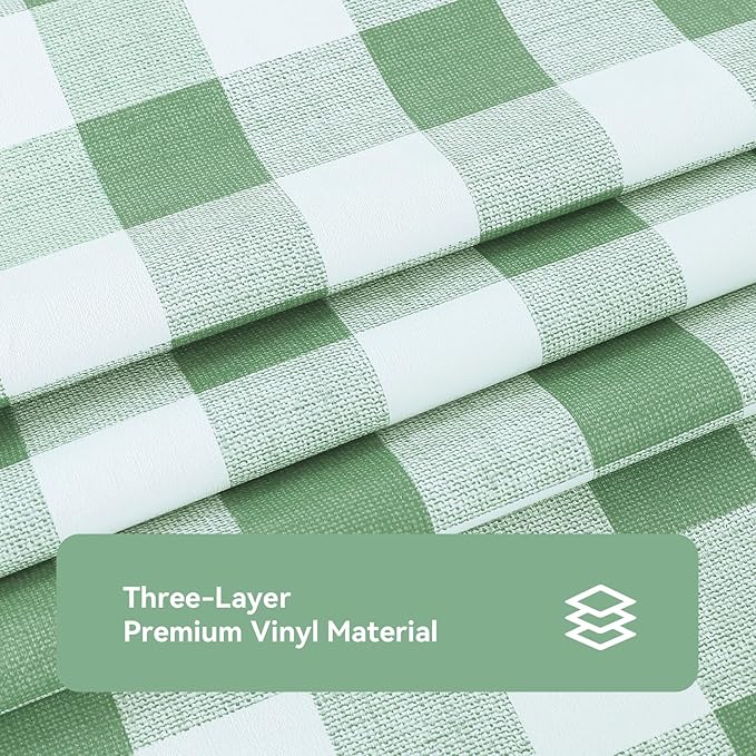 Romanstile Square Plastic Tablecloth, 100% Waterproof Oil-Proof Checkered PVC Table Cloth, Heavy Duty Vinyl Table Cover for Dining, Camping, Picnic, Outdoor - 54 x 54 Inch, Sage Green