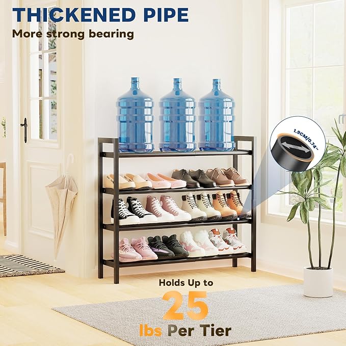 Mavivegue Expandable Shoe Rack, 4-Tier Shoe Organizer for Closet, Adjustable Shoe Rack for Front Door Entrance, Entryway