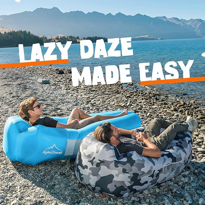 AlphaBeing Inflatable Lounger Beach Chair Accessories, Air Sofa Hammock Inflatable Couch for Camping Backyard Lakeside with Compression Sacks, Ideal Outdoor Gifts for Adults