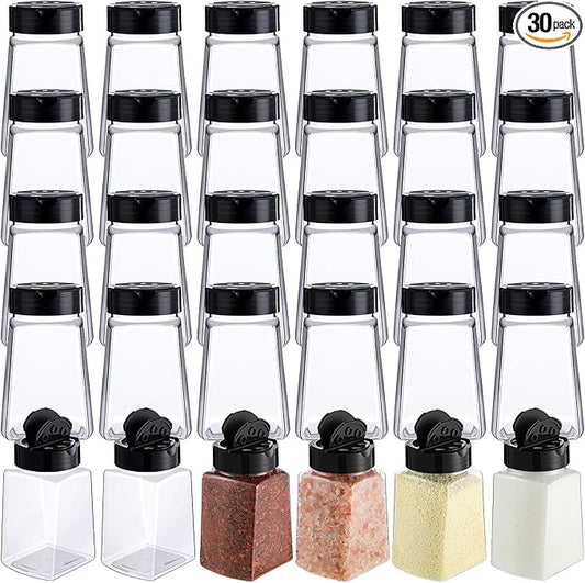 30 Pack Plastic Spice Jars with Shaker Lids Clear Seasoning Containers Spice Bottles for Kitchen Storing Spice Herbs Seasoning Powders(Cuboid,9.3 oz)