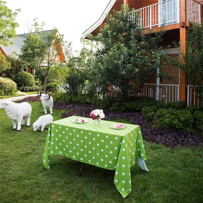 Poise3EHome 60X84 Outdoor/Indoor Tablecloth Rectangle Waterproof Spillproof for Camping Picnic Party Patio Table Spring, Green Polka Dot