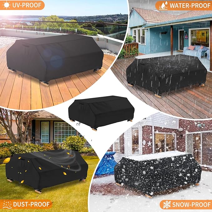 STARTWO Waterproof Picnic Table Cover Outdoor Patio Bench Covers for 8 ft Picnic Table Bench Set Windproof 96 Inch Black