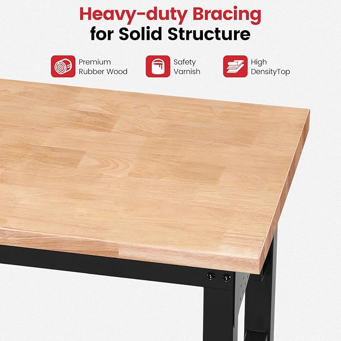 Work Bench for Garage Adjustable Workbenches with Storage 60 Inch Garage Workbench with Under Table Shelf, Pegboard, Power Outlets for Woodworking, Home, Office, Workshop