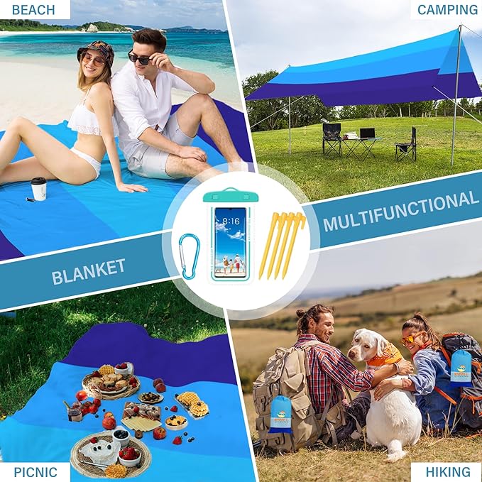 BYDOLL Beach Blanket Waterproof Sandproof 78''×110'' Suits1-7 Adults Compact Lightweight Oversized Sand-Free Blanket Large Picnic Mat for Beach Travel Camping Hiking