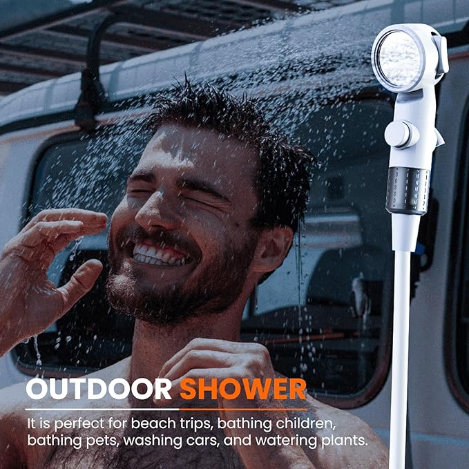 Portable Camping Shower Outdoor Camp Shower Pump,Upgrade Rechargeable Electric Shower Pump with Intelligent Digital Display Multiple Spray Modes for Camping, Hiking, Traveling,RV