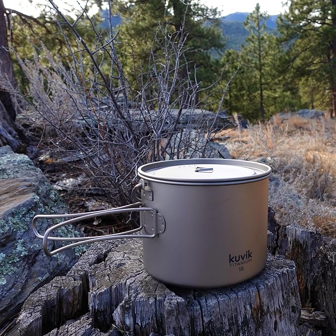 Kuvik 1600ml (54 oz) Titanium Pot with Bail Handle - Ultralight and Compact Pot for Backpacking, Camping, and Survival