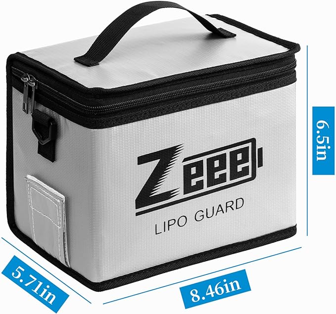 Zeee Fireproof Explosionproof Large Capacity Battery Storage Guard Pouch for Lipo Charge & Storage (8.46 x 6.5 x 5.71 in)