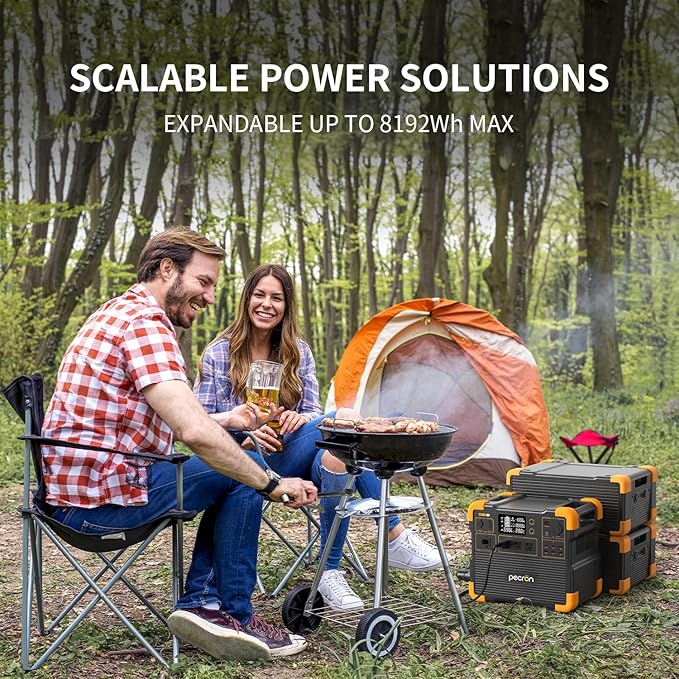 PECRON Portable Power Station E2400LFP with 3072Wh Extra Battery Expandable to 5120Wh, 2400W LiFePO4 Battery Backupfor Emergencies, Camping, RV, Home Use