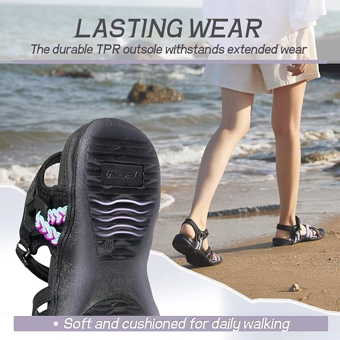 MEGNYA Hiking Sandals for Women, Arch Support Comfortable Walking Sandals Hook Loop Strap, Sports Lightweight Slides