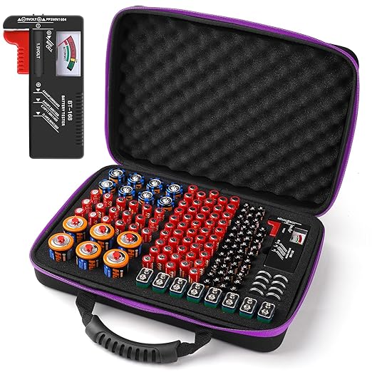 Battery Organizer, Battery Organizer Storage Case with Tester BT-168, Waterproof Battery Holder Box Holds, Battery Case Organizer 145+ AA AAA C D 9V Batteries (Batteries are Not Included)