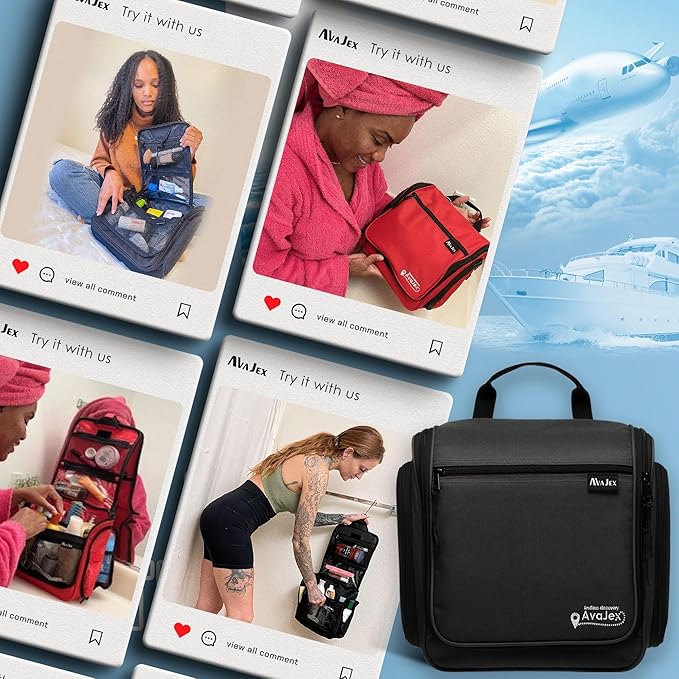 Travel Toiletry Bag for Men and Women - Large Hanging Toiletry Organizer - Waterproof Hygiene Bag with Metal XXL Swivel Hook, with Sturdy Zippers and 19 Compartments for Toiletries, Makeup, Cosmetics