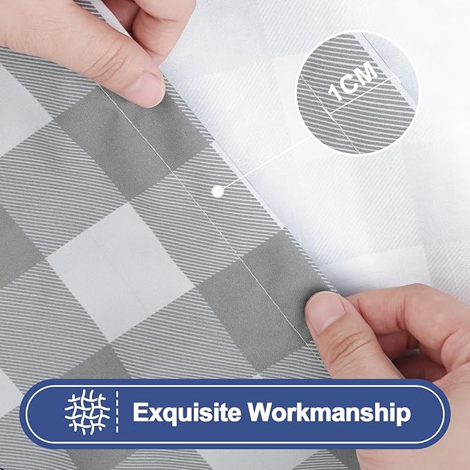 Smiry Picnic Table Cover with Bench Covers, Waterproof Elastic Fitted Tablecloths for 6 Foot Rectangle Tables, Washable Buffalo Plaid Tablecloth for Camping, Outdoor (Grey & White, 30"x72")