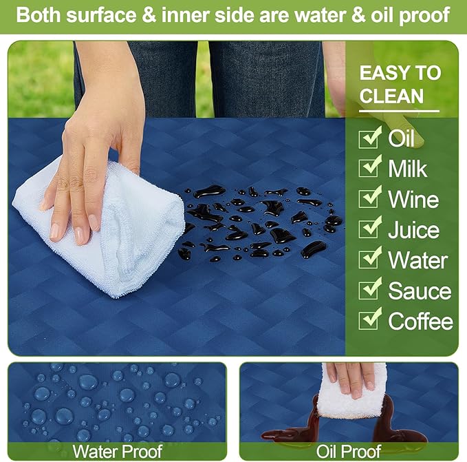 Picnic Table Cover with Bench Covers Camping Essentials Waterproof Windproof Camping Tablecloth with Drawstring Bag, Fitted Rectangle Tables and Seats, 60in, Deep Blue