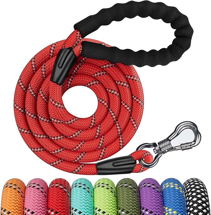 NTR 3FT Heavy Duty Dog Leash with Swivel Lockable Hook and Comfortable Padded Handle, Red Rope Dog Leash for Small Medium Large Dogs Training, Playing, Camping, or Backyard