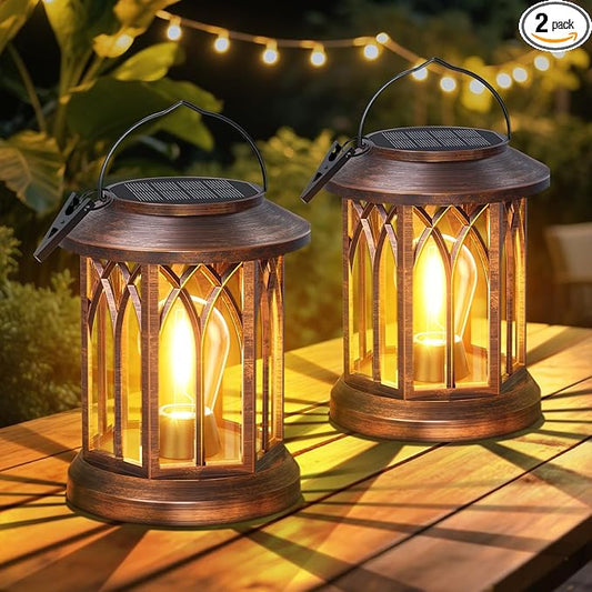 WdtPro Solar Lanterns Outdoor Hanging 2 Pack, Upgraded Bright Solar Lantern Lights Outdoor Waterproof, Solar Powered Lantern Over 12Hrs Hanging Lights for Outside Garden Yard Patio Decor (Copper)