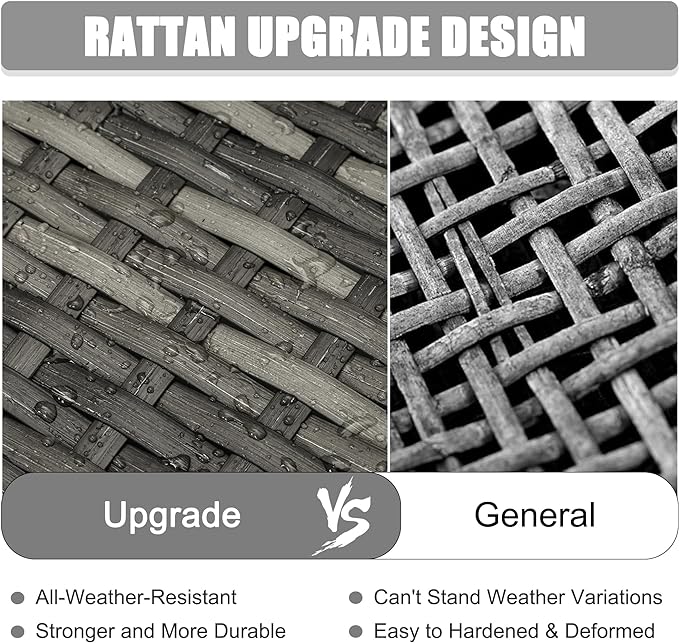 LayinSun 8 Piece Patio Furniture Set with Fire Pit Table, Outdoor Conversation Sets Wicker Rattan Sectional Sofa with Coffee Table