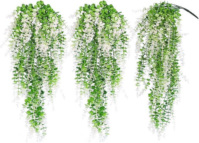 Fake Monkey Plants Hanging Eucalyptus Vines Fake Vines Faux Hanging Plants for Outdoor Garden Yard Backdrop Decor Indoor Room Table Wall Home Hanging Decoration(White)