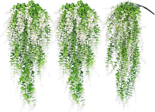 Fake Monkey Plants Hanging Eucalyptus Vines Fake Vines Faux Hanging Plants for Outdoor Garden Yard Backdrop Decor Indoor Room Table Wall Home Hanging Decoration(White)