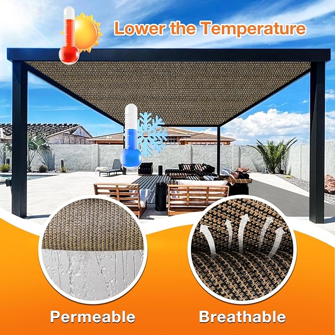 Artpuch Outdoor Pergola Shade Cover 10x19 FT Sun Shade Cloth with Grommets Mocha 90% UV Protection Canopy Patio Privacy Screen (Customized Available)