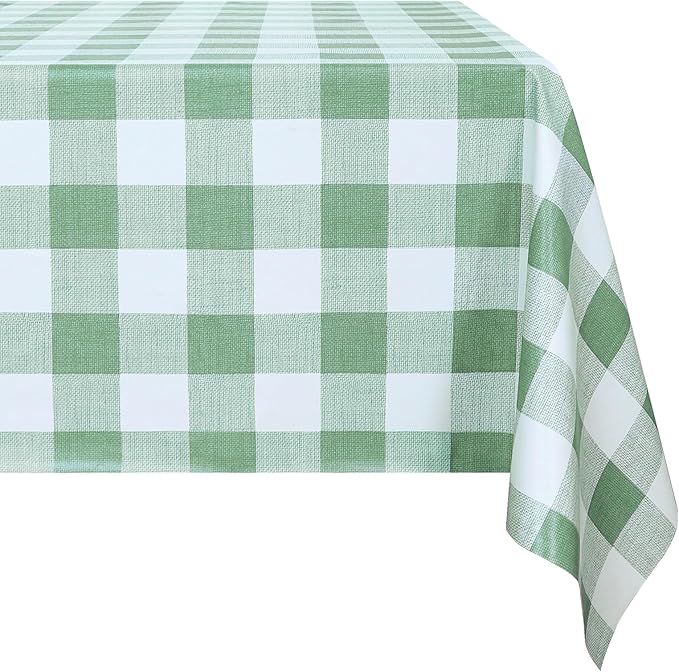 Romanstile Rectangle Plastic Tablecloth, 100% Waterproof Oil-Proof Checkered PVC Table Cloth, Heavy Duty Vinyl Table Cover for Dining, Camping, Picnic, Outdoor - 54 x 120 Inch, Sage Green