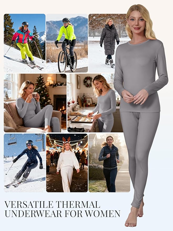 VZV Thermal Underwear for Women, Long Johns for Women Thermal Sets Fleece Lined Base Layer Top and Bottom Set