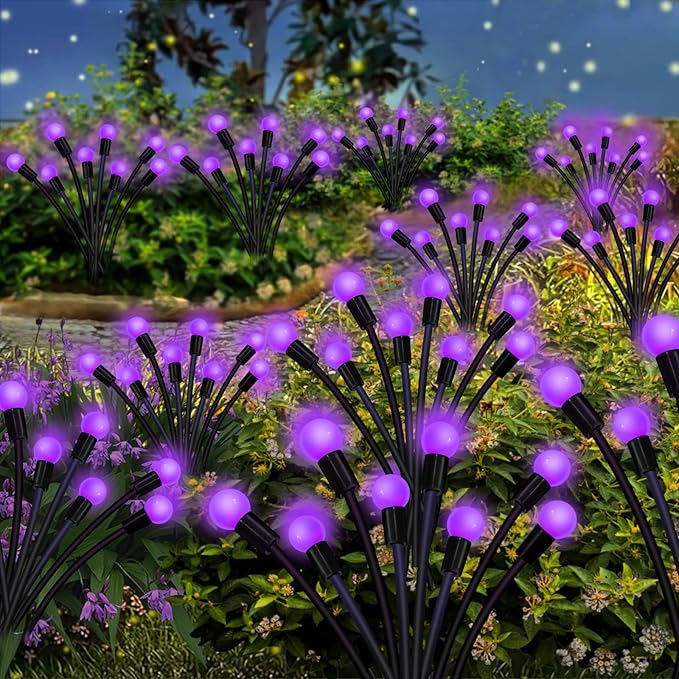 Kohlrabi Solar Garden Lights Outdoor, 4 Pack 40 LED Solar Purple Firefly Lights Waterproof, Sway by Wind, Swaying Light for Yard Patio Backyard Garden Planter Flower Bed Pathway Decoration